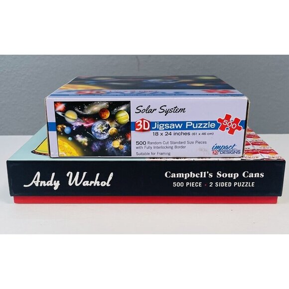 Lot 2 JIGSAW PUZZLES 500pcs Andy Warhol Campbell's Soup 3D Solar System NIB NEW - Picture 2 of 3